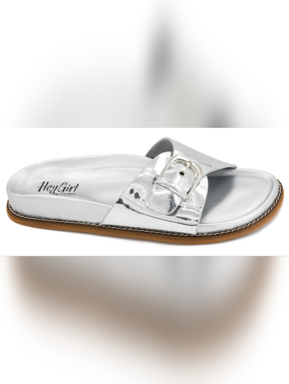 Corkys Metallic Silver Slide with Buckle